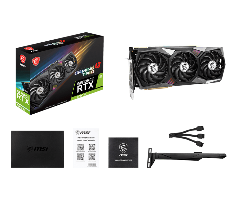 MSI Gaming GeForce RTX 3090 Ti Gaming X Trio OC 24GB GDRR6X 384-Bit Tri-Frozr Ampere Architecture 1x HDMI 2.1 3x DisplayPort 1.4a w/ MT HDMI Cable Graphics Card
