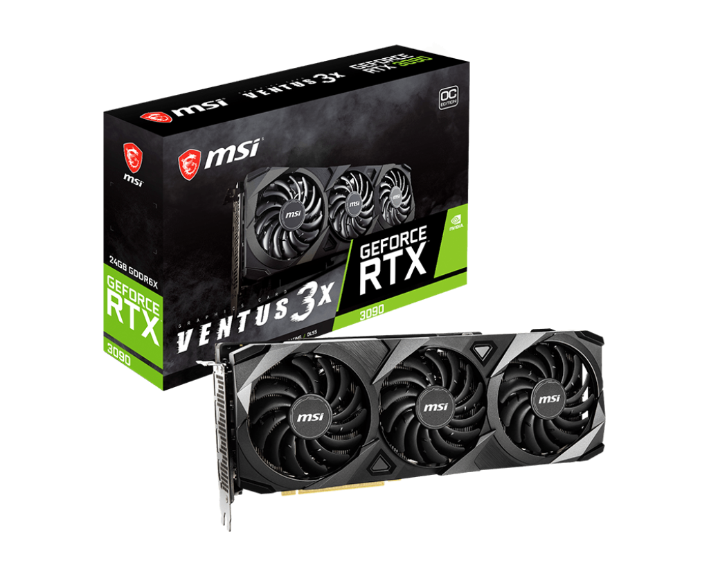 MSI Ventus GeForce RTX 3090 24GB GDDR6X PCI Express 4.0 SLI Support Video Card RTX 3090 VENTUS 3X Overclocked Triple-Fan 24GB