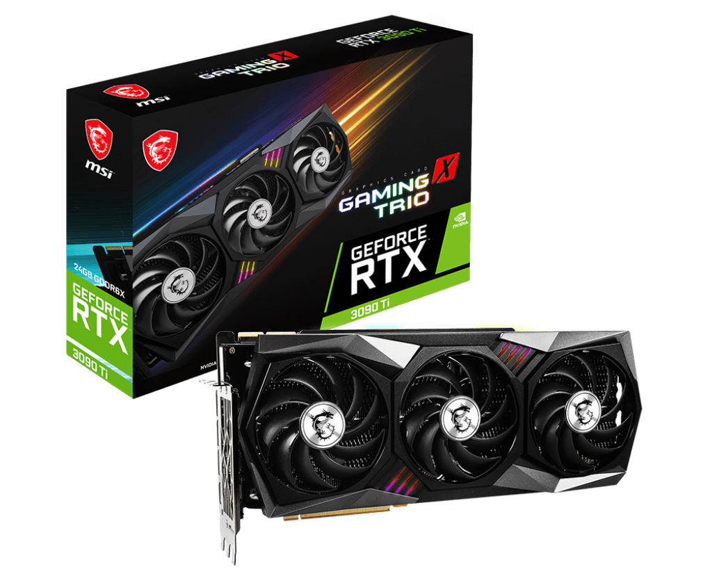MSI Gaming GeForce RTX 3090 Ti Gaming X Trio OC 24GB GDRR6X 384-Bit Tri-Frozr Ampere Architecture 1x HDMI 2.1 3x DisplayPort 1.4a w/ MT HDMI Cable Graphics Card