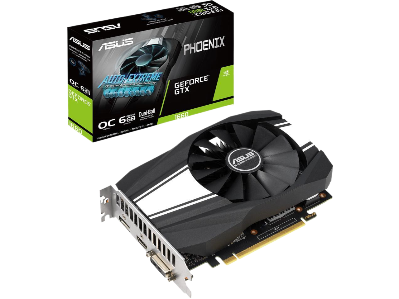ASUS GeForce GTX 1660 Overclocked 6GB Phoenix Fan Edition HDMI DP DVI Graphics Card PH-GTX1660-O6G