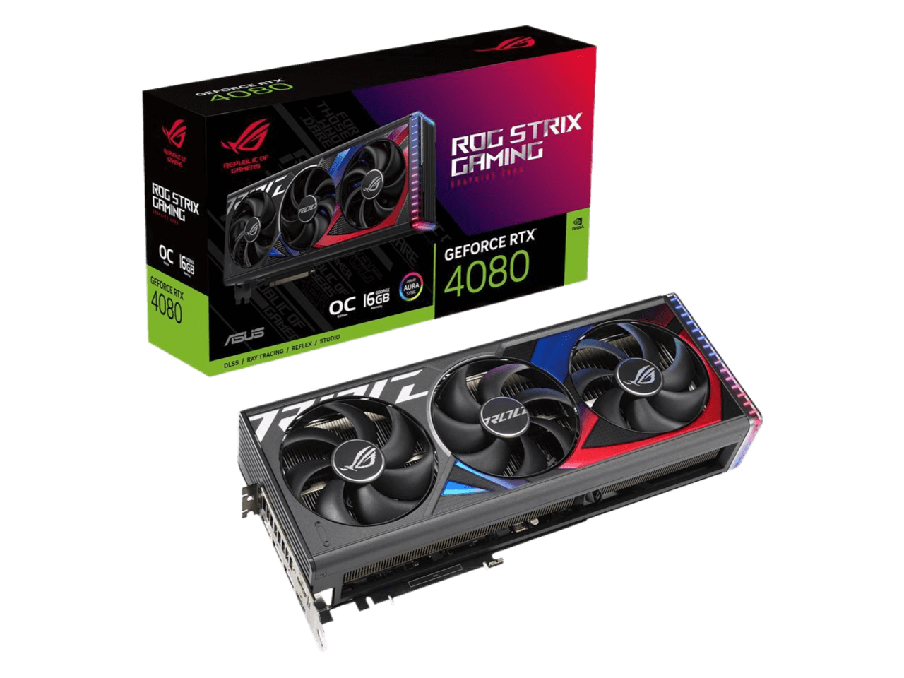 ASUS ROG Strix GeForce RTX 4080 OC Edition Gaming 16GB GDDR6X PCIe 4.0 HDMI 2.1a DisplayPort 1.4a Graphics Card ROG-STRIX-RTX4080-O16G-GAMING