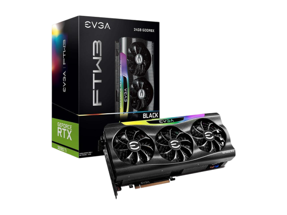 EVGA GeForce RTX 3090 Ti FTW3 BLACK GAMING 24GB GDDR6X iCX3 ARGB LED Backplate Free eLeash Graphics Card 24G-P5-4981-KR