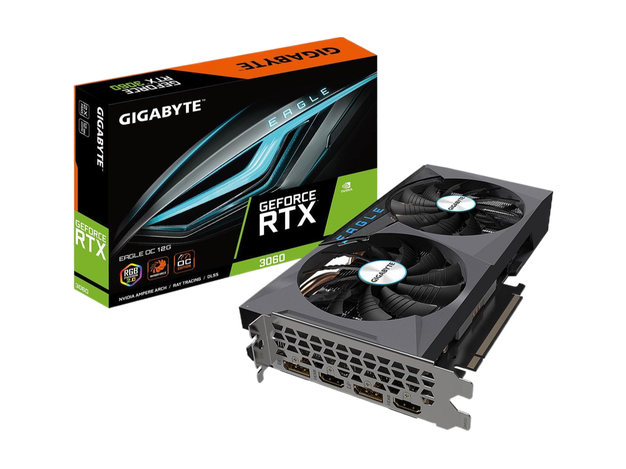 GIGABYTE GeForce RTX 3060 EAGLE OC 12G 2 x WINDFORCE Fans 12GB 192-bit GDDR6 Video Card  GV-N3060EAGLE OC-12GD