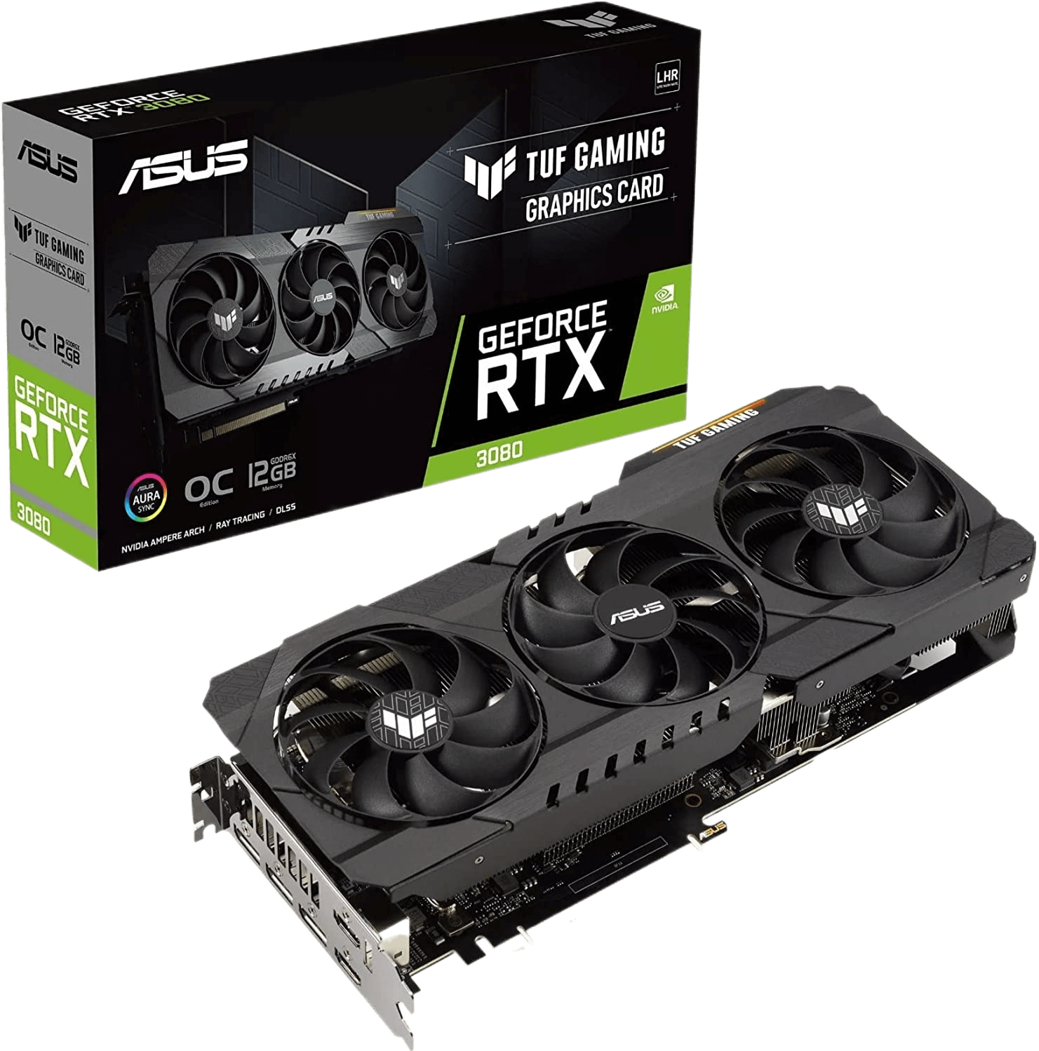 ASUS TUF Gaming NVIDIA GeForce RTX 3080 OC Edition Graphics Card PCIe 4.0 12GB GDDR6X LHR HDMI 2.1 DisplayPort 1.4a Dual Ball Fan Bearings Military-grade Certification GPU Tweak TUF-RTX3080-O12G-GAMING
