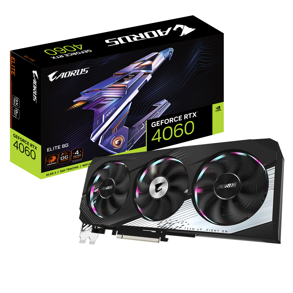 GIGABYTE AORUS GeForce RTX 4060 ELITE 3x WINDFORCE Fan 8GB 128-bit GDDR6 Video Card GV-N4060AORUS E-8GD