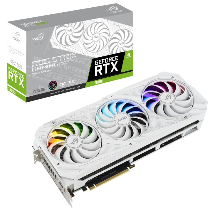 ASUS ROG Strix GeForce RTX 3090 24GB GDDR6X PCI Express 4.0 SLI Support Video Card ROG-STRIX-RTX3090-O24G-WHITE
