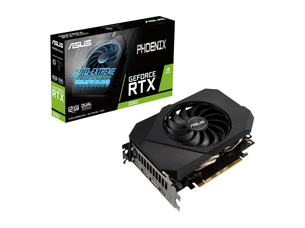 ASUS Phoenix NVIDIA GeForce RTX 3060 V2 Gaming (PCIe 4.0 12GB GDDR6 HDMI 2.1 DisplayPort 1.4a Axial-tech Fan Design Protective Backplate Dual Ball Fan Bearings Auto-Extreme) Video Graphics Card PH-RTX3060-12G-V2