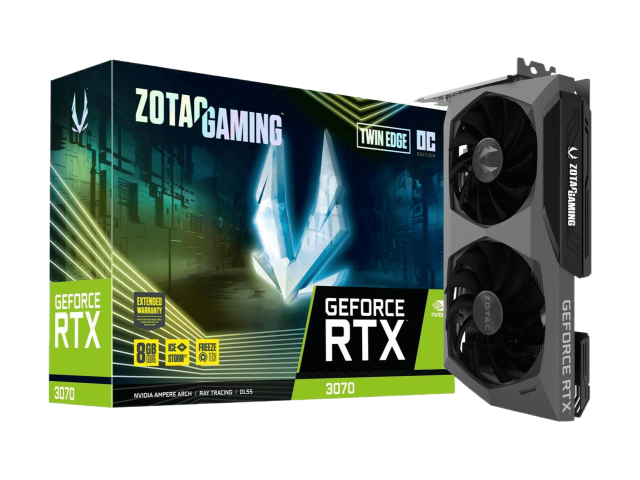 ZOTAC GAMING GeForce RTX 3070 Twin Edge OC 8GB GDDR6 256-bit 14 Gbps PCIE 4.0 Gaming IceStorm 2.0 Advanced Cooling White LED Logo Lighting Graphics Card ZT-A30700H-10P