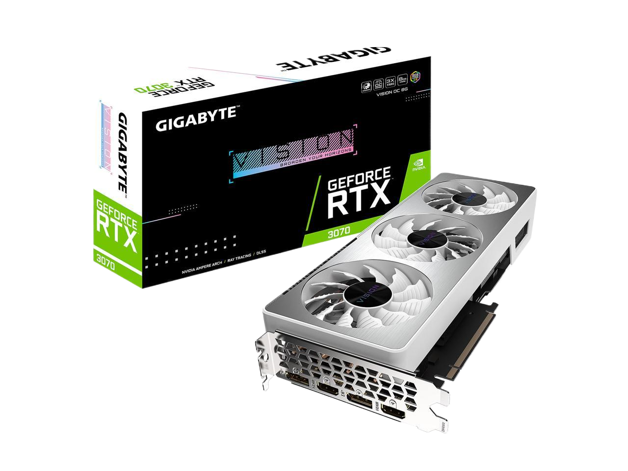 GIGABYTE GeForce RTX 3070 VISION OC 8G (LHR) 8GB 256-bit GDDR6 PCI Express 4.0,2 × HDMI 2.1 Interface 2×DisplayPort 1.4a Interface Video Card GV-N3070VISION OC-8GD