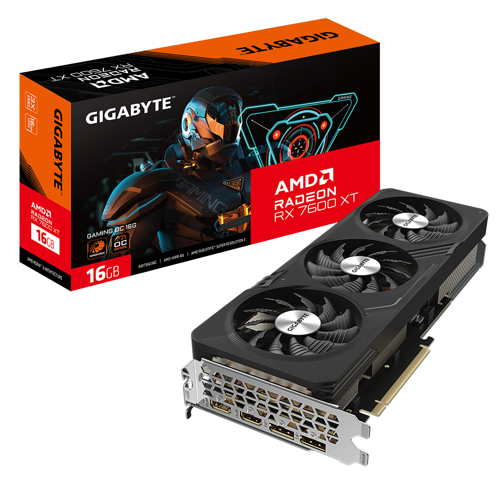 GIGABYTE Radeon RX 7600 XT GAMING OC 16G Graphics Card, 3x WINDFORCE Fans 16GB 128-bit GDDR6, GV-R76XTGAMING OC-16GD Video Card